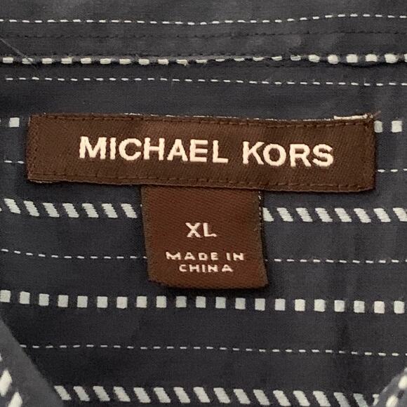 MICHAEL KORS Mens Blue and White Striped Dress Shirt Button Down Long Sleeve XL - Picture 2 of 11